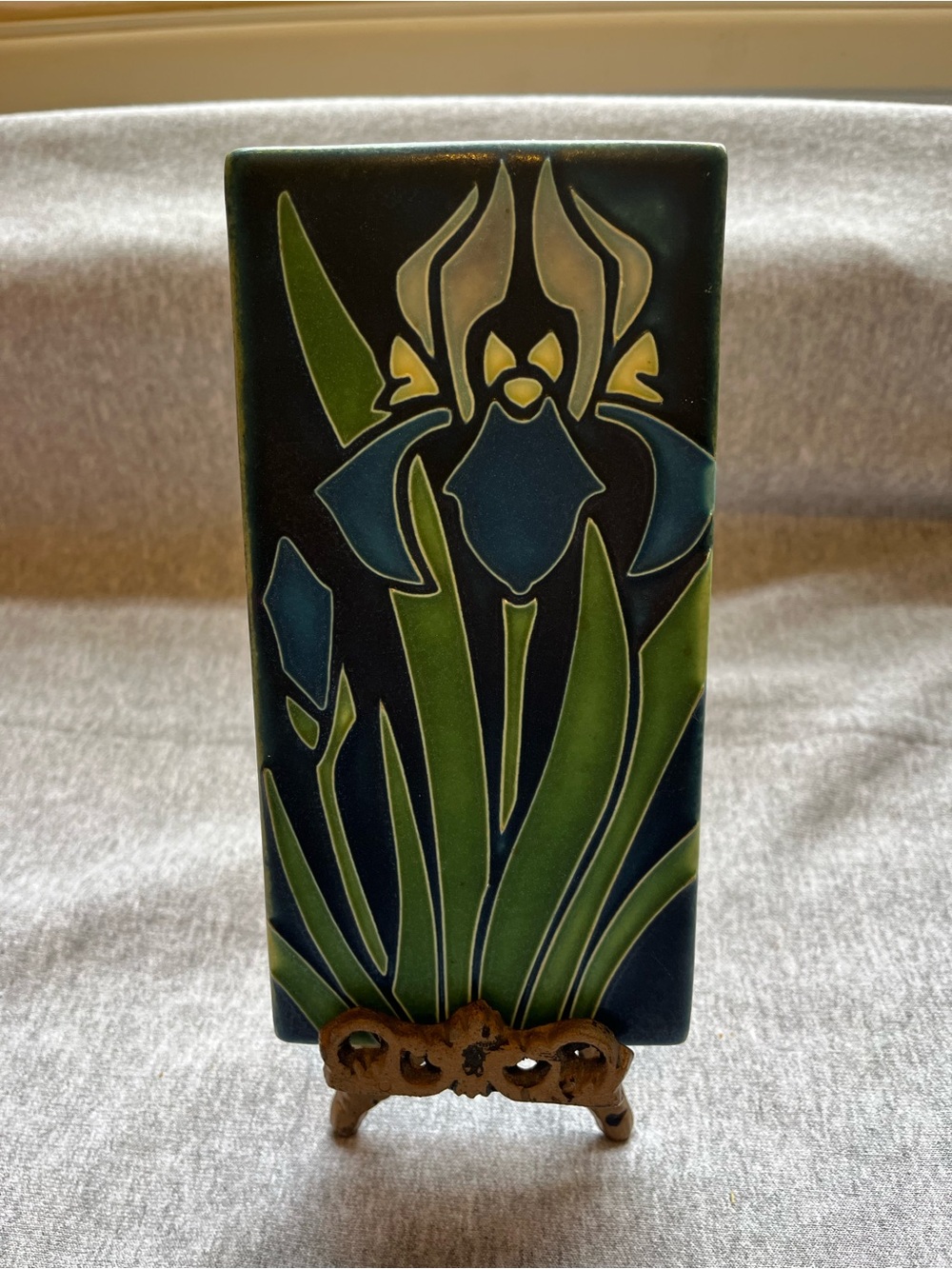 Motawi Tileworks Pottery Floral Iris Flower Tile Plaque Art Deco